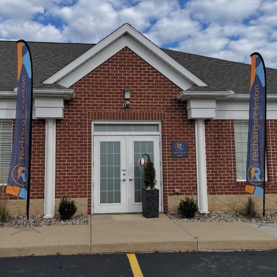 Feather flag- XL with dye-sublimation print at Recharge Canton- Canton, OH