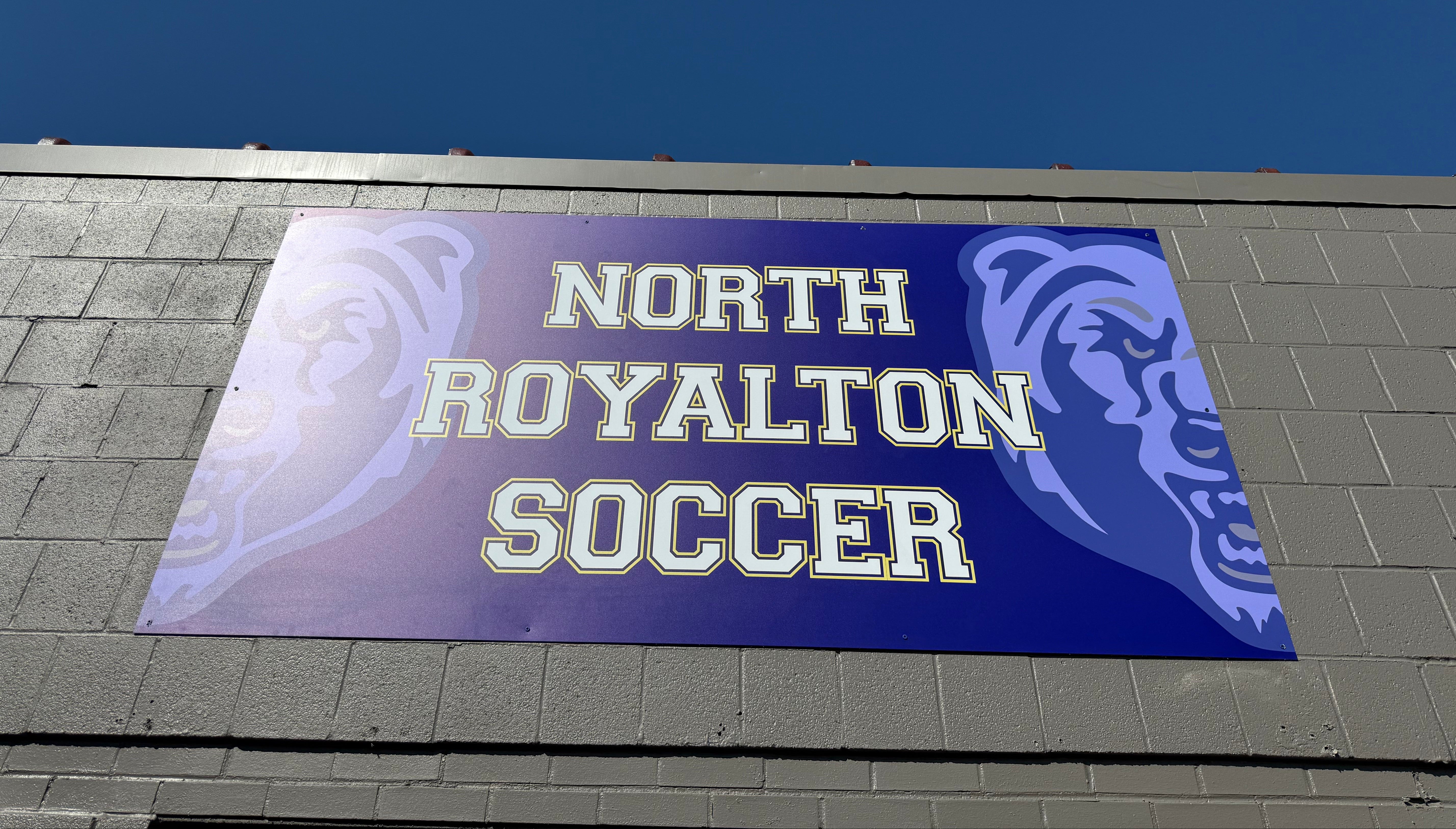 Printed 4' x 8' sheet of DiBond Aluminum ACM board for Boys & Girls Soccer Locker Room at North Royalton HS, in North Royalton, OH