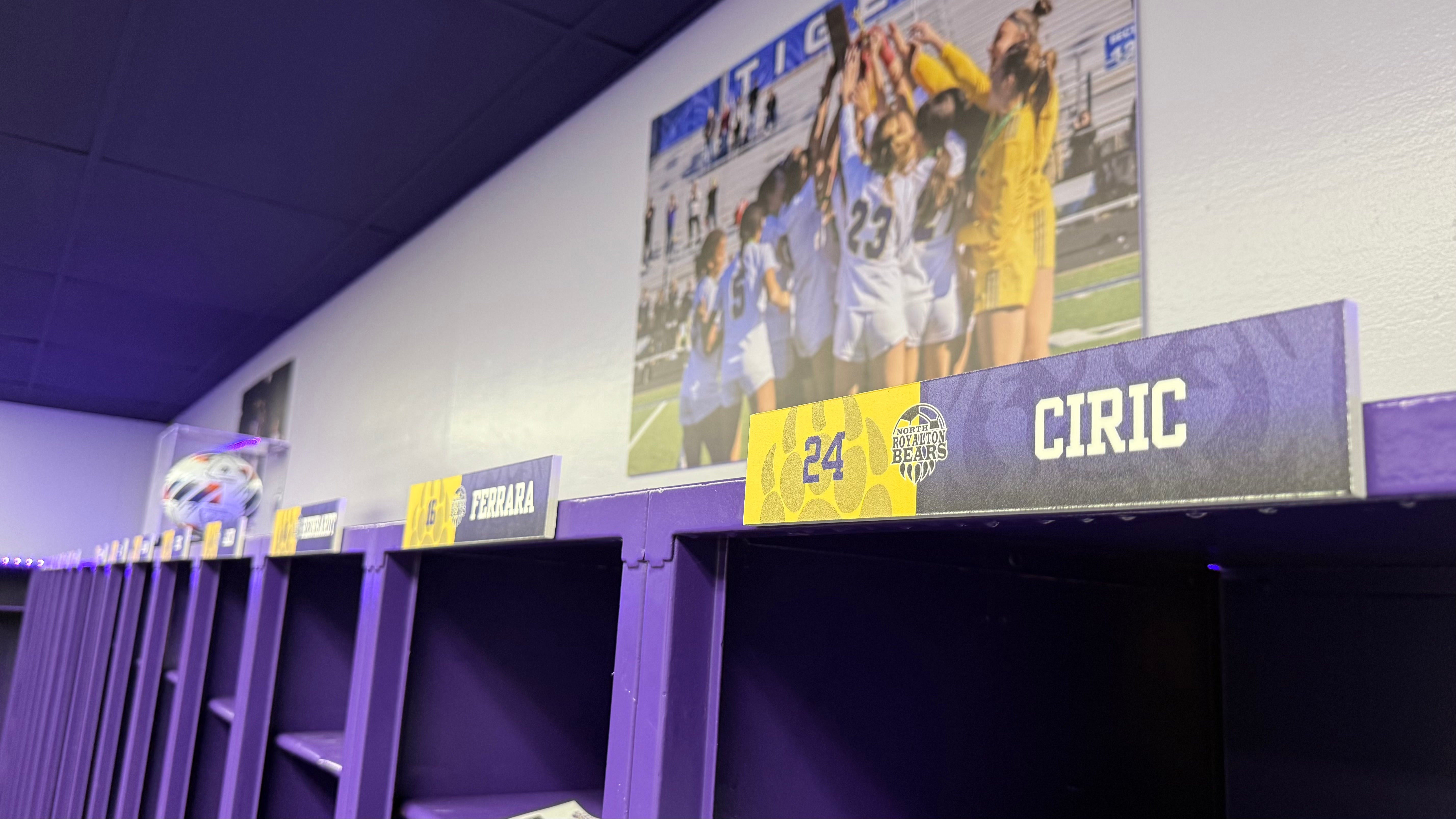 Custom player nameplates for football and soccer made from durable PVC Sintra.