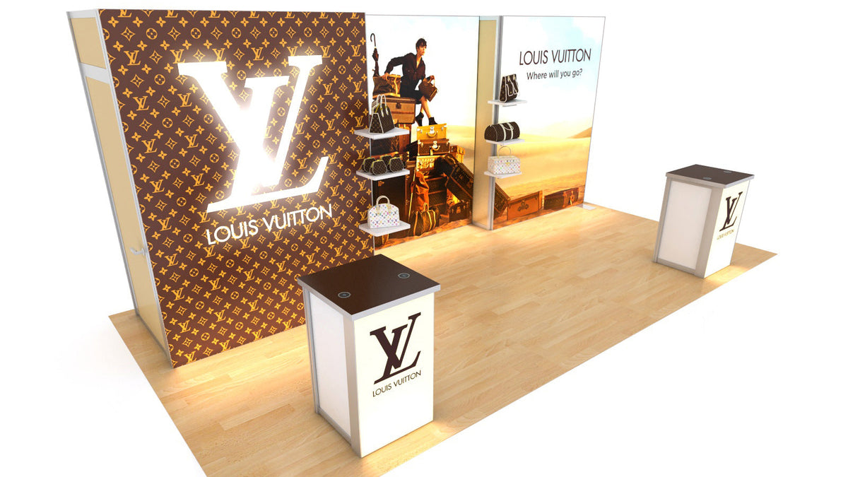 Louis Vuitton 10x20 inline trade show booth featuring an LED backlit wall display by DG Creativ