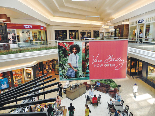SkyBanner motorized overhead banner hoist system for retail, shopping malls, large multi-level facilities, colleges & universities in Cleveland, OH, Boston, MA, New York, NY, Los Angelas, CA, Dallas TX, Orlando, FL, Chicago, IL