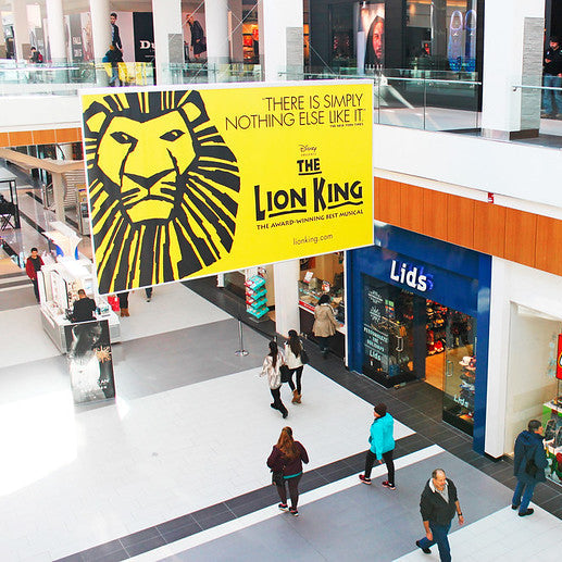 SkyBanner motorized overhead banner hoist system for retail, shopping malls, multi-level facilities in Cleveland, OH, Boston, MA, New York, NY, Los Angelas, CA, Dallas TX, Orlando, FL, Chicago, IL