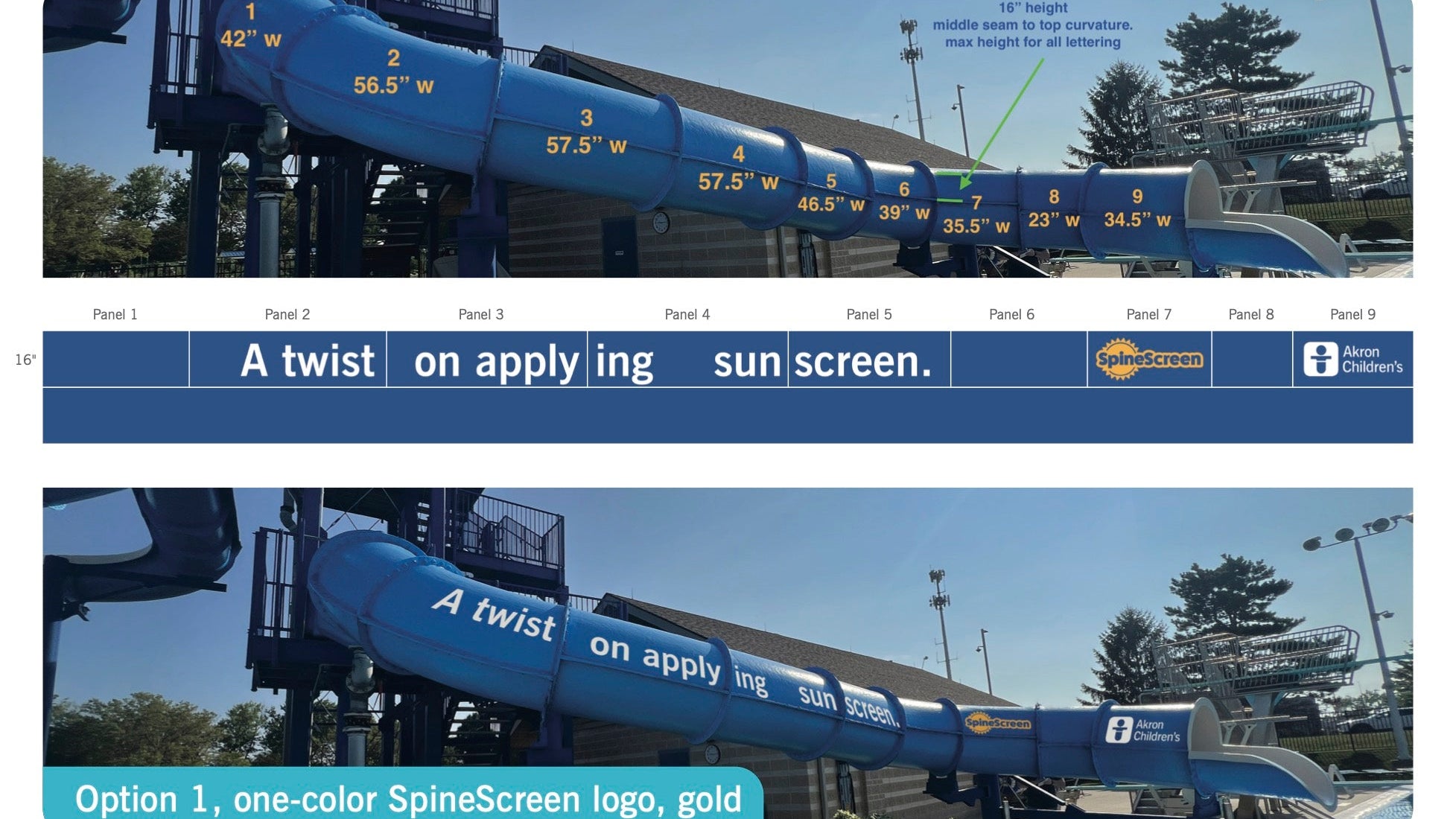 DG Creativ concept vinyl graphics to a waterslide at Beachwood Aquatic Center in Beachwood, OH