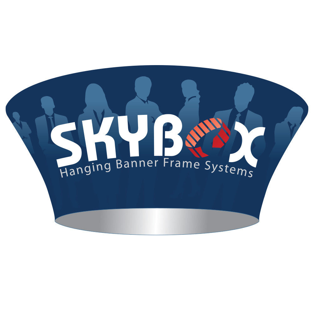 12ft round tapered skybox fabric hanging banner trade show overhead ceiling sign 12x42 cone display with rigging hardware