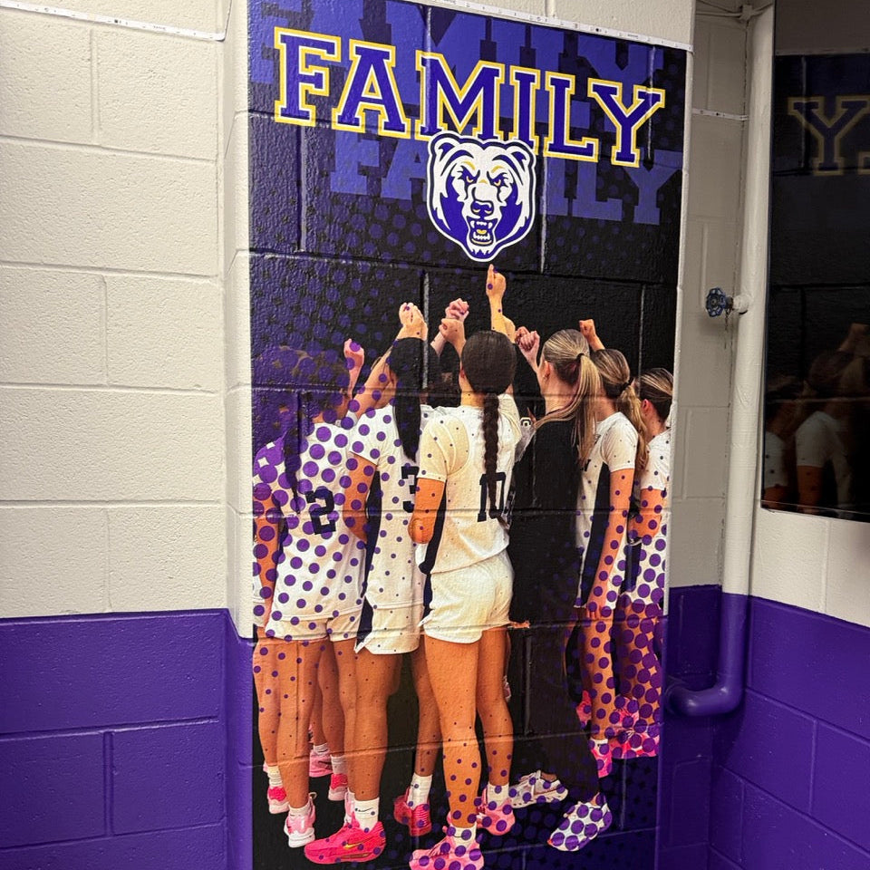 Wall Mural printed on a BrickWrap sticker for girls basketball at North Royalton HS, in North Royalton, OH