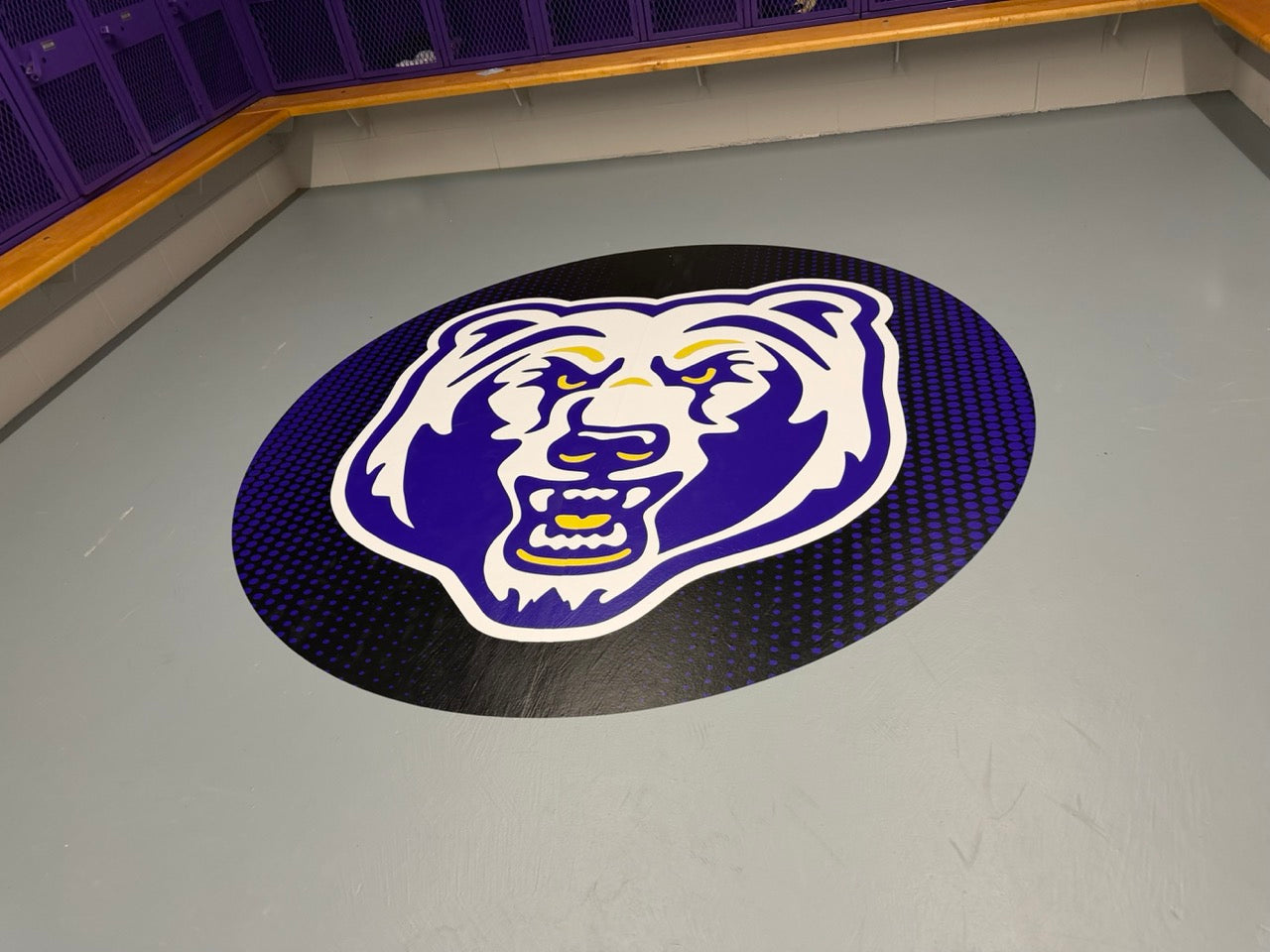 Floor Graphic printed on a smooth cement sticker with special ASTM rated overlaminate at North Royalton HS in North Royalton, OH