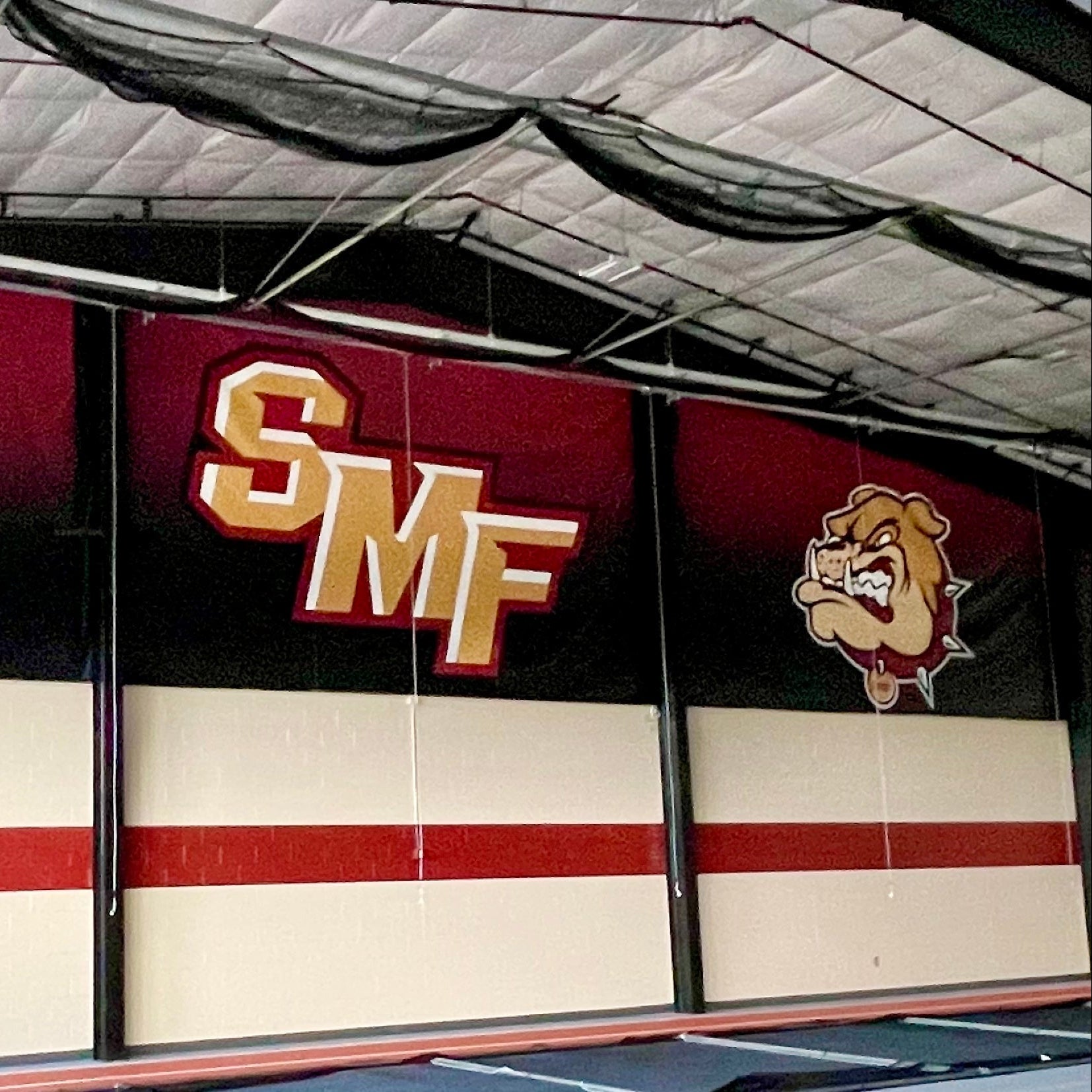 Set of e printed heavy duty banners made from 18oz banner material installed at the Stow-Munroe Falls High School Field House in Stow, OH