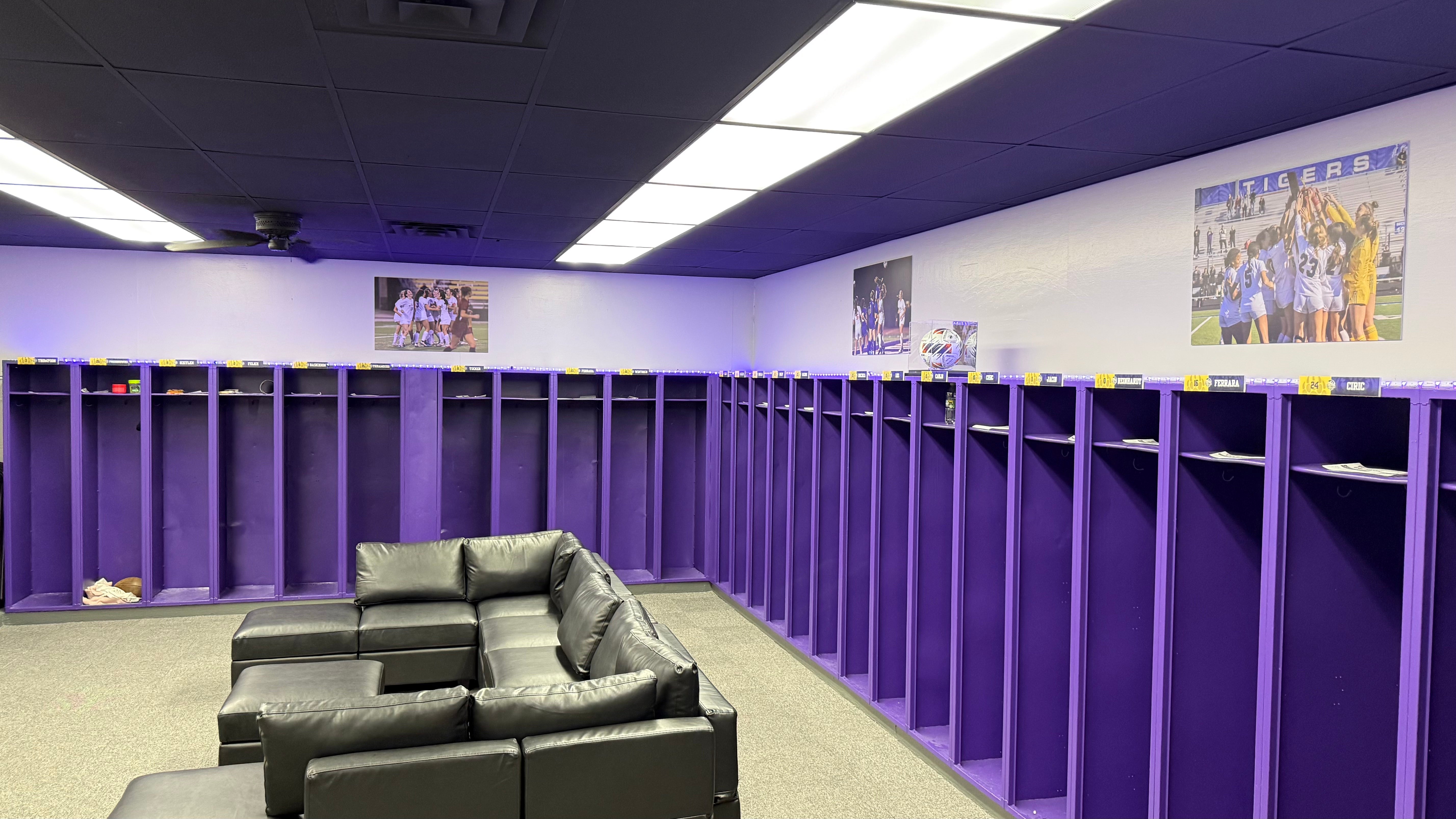 Printed Player Name Plates on 6mm PVC Sintra and 18" x 24" In-action photos printed on foamcore baord for Boys & Girls Soccer Locker Room at North Royalton HS, in North Royalton, OH